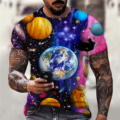 

Men's Unisex T shirt 3D Print Graphic Prints Interstellar Crew Neck Street Daily Print Short Sleeve Tops Casual Designer Big and Tall Sports Blue