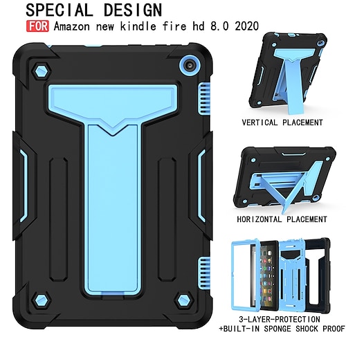 

Tablet Case Cover For Amazon Kindle Fire HD 8 / Plus 2020 Armor Defender Rugged Protective with Stand Shockproof Solid Colored TPU Plastic