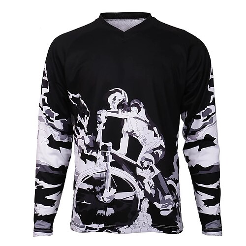 

CAWANFLY Men's Cycling Jersey Long Sleeve Mountain Bike MTB Road Bike Cycling Black White Graphic Bike UV Resistant Breathable Anatomic Design Ultraviolet Resistant Quick Dry Polyester Sports Graphic