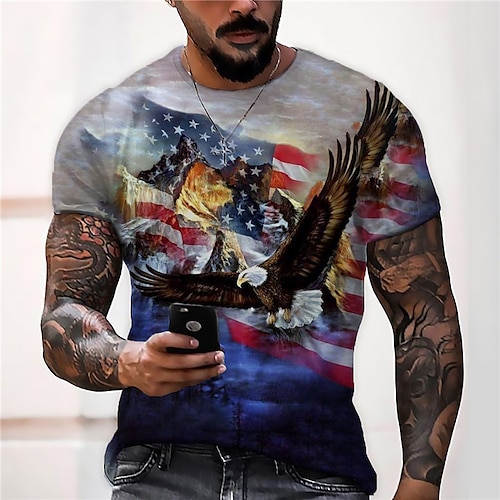 

Men's Unisex T shirt Tee Graphic Prints Eagle Crew Neck Blue 3D Print Outdoor Street Short Sleeve Print Clothing Apparel Sports Designer Casual Big and Tall / Summer / Summer