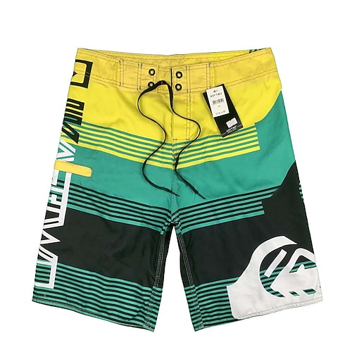 

Men's Swim Shorts Swim Trunks Board Shorts Beach Shorts Print Letter Stripe Breathable Quick Dry Knee Length Casual Daily Bathing Chic & Modern Hawaiian Black Blue Micro-elastic