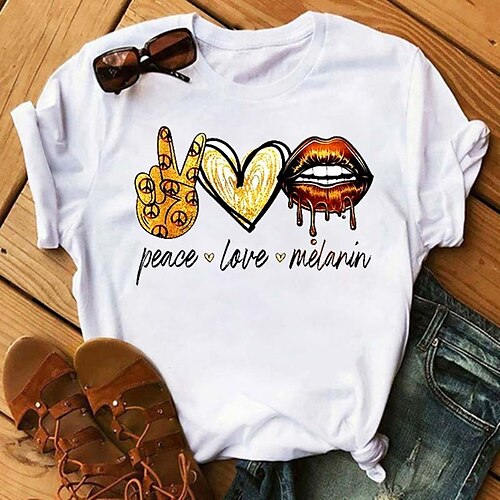 

Women's T shirt Tee White Yellow Wine Leopard Heart Print Short Sleeve Casual Weekend Basic Round Neck Regular Painting Couple S