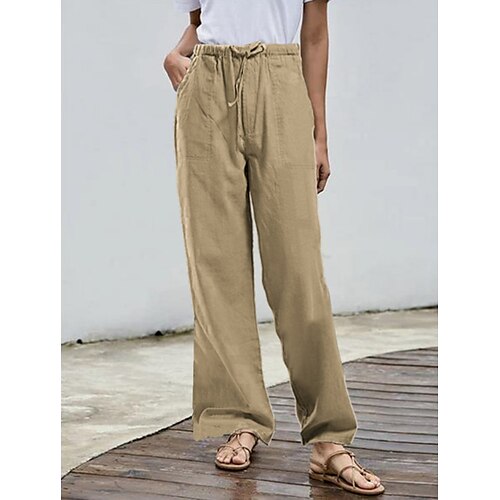 

Women's Culottes Wide Leg Chinos Pants Trousers Faux Linen Green Blue Army Green Mid Waist Fashion Casual Weekend Side Pockets Full Length Comfort Plain S M L XL XXL