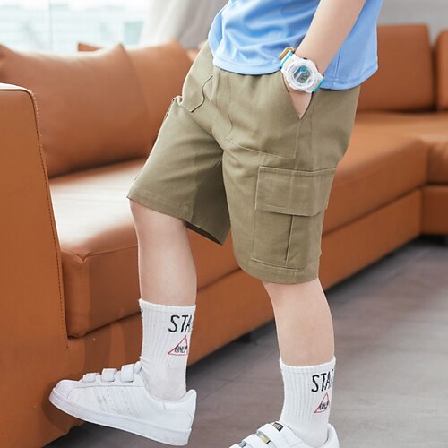 

Kids Boys Shorts Solid Colored Active Casual Cotton 3-12 Years Fall Khaki Navy Blue