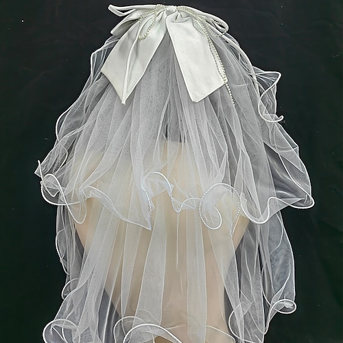 

Two-tier European Style / Cute Wedding Veil Elbow Veils with Satin Bow / Trim / Splicing 25.59 in (65cm) Lace / Tulle