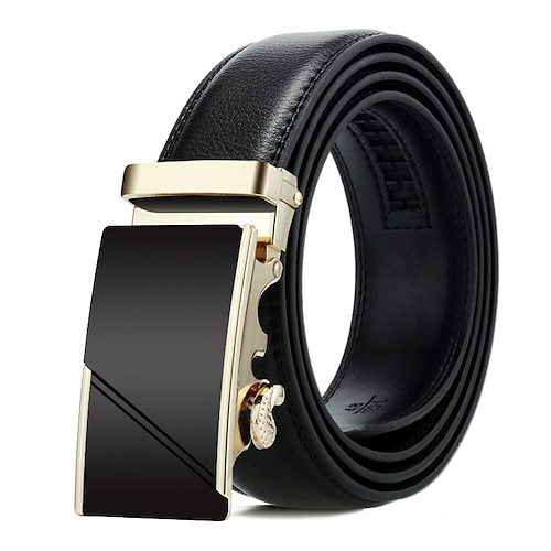 

Men's Leather Belt Genuine Leather Automatic Buckle Geometric Business Casual Wedding Work Silver Gold