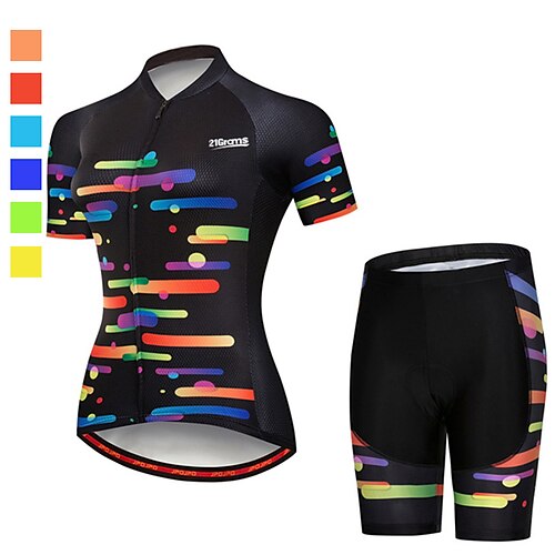 

21Grams Women's Cycling Jersey with Shorts Short Sleeve Mountain Bike MTB Road Bike Cycling Green Sky Blue Blue Polka Dot Gradient Bike Clothing Suit 3D Pad Breathable Ultraviolet Resistant Quick Dry