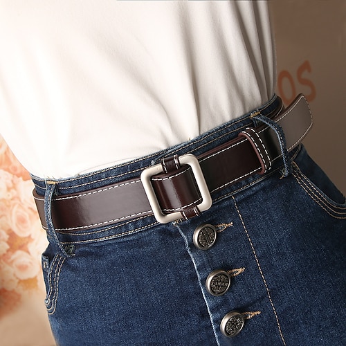 

Women's Unisex PU Buckle Belt PU Leather Sliding Buckle Plain Casual Classic Party Daily Black Red Brown Coffee