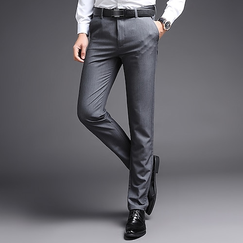 

Men's Dress Pants Full Length Micro-elastic Regular Fit Solid Color Blue Gray Black 2022 / Pocket