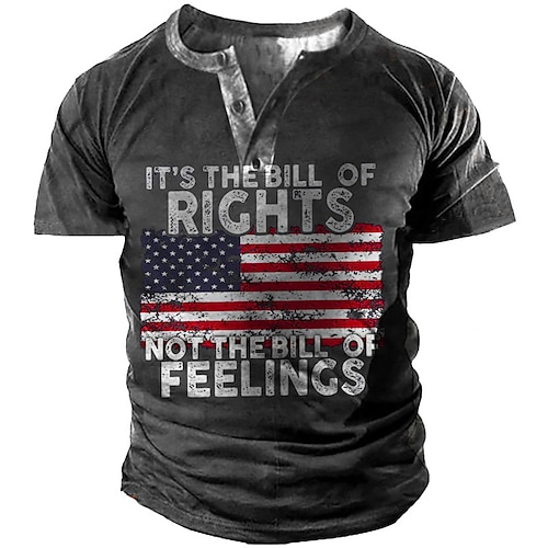 

Men's T shirt Tee Henley Shirt Tee Graphic Letter National Flag Henley Gray 3D Print Casual Daily Short Sleeve Button-Down Print Clothing Apparel Vintage Sports Fashion Big and Tall / Summer / Summer
