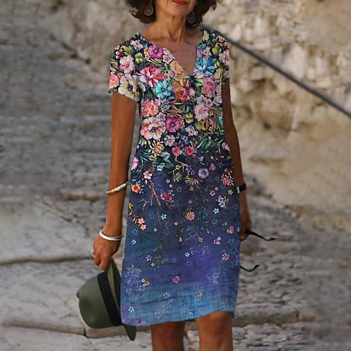 

Women's Casual Dress Shift Dress Mini Dress Short Sleeve Floral Print Spring Summer V Neck 2022 S M L XL XXL XXXL