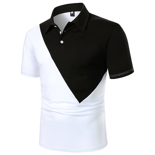 

Men's Collar Polo Shirt T shirt Tee Shirt Golf Shirt Dress Shirt Color Block Holiday Geometry Classic Collar Black / White Outdoor Casual Short Sleeve Color Block Button-Down Clothing Apparel Fashion