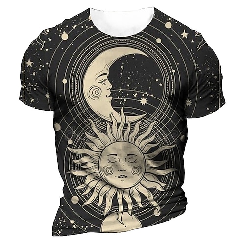 

Herren Unisex T Shirt MOON Sonne Grafik-Drucke Rundhalsausschnitt Braun Schwarz 3D-Druck Outdoor Strasse Kurzarm Bedruckt Bekleidung Sport Designer Casual Groß und hoch / Sommer / Sommer