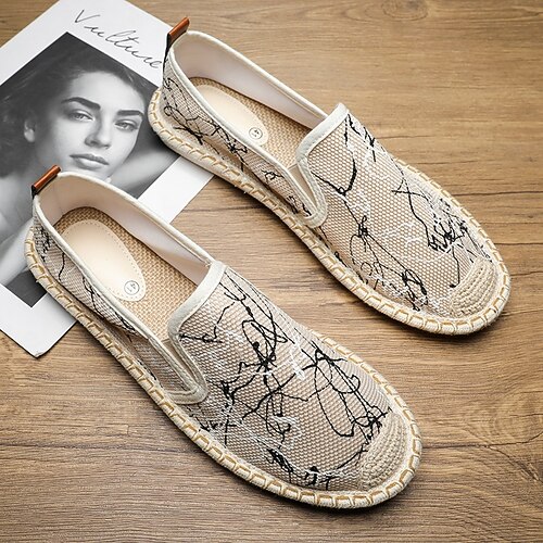

Men's Loafers & Slip-Ons Comfort Loafers Cloth Loafers Casual Athletic Walking Shoes PU Black Beige White Summer