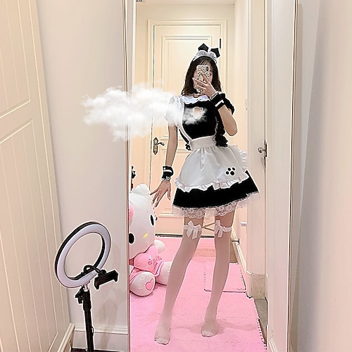 

Lolita Sweet Lolita Princess Lolita Maid Uniforms Dress Cosplay Costume Masquerade Women's Japanese Cosplay Costumes Black Cat Black & White Short Sleeve / Apron