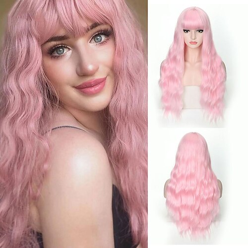 

Synthetic Wig Wavy With Bangs Wig Long Blonde Synthetic Hair Women's Soft Party Easy to Carry Blonde Pink Red