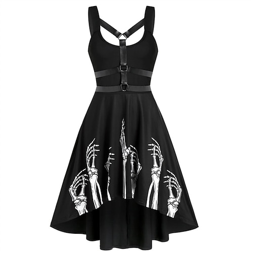 

feminino uma linha vestido de halloween vestido de balanço vestido na altura do joelho preto roxo vermelho impressão sem mangas crânio esqueleto impressão sem costas primavera verão pescoço u