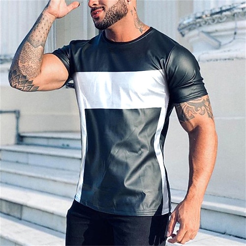 

Homme T shirt Tee Mosaïque Col Ras du Cou Noir / Blanc Casual du quotidien Manches Courtes Vêtement Tenue Coton Sportif Mode Léger Grand et grand / Eté