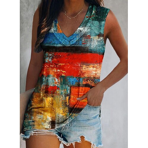 

Women's Tank Top Abstract Tie Dye Daily Weekend Tank Top Vest Sleeveless Print V Neck Casual Streetwear Red S / 3D Print