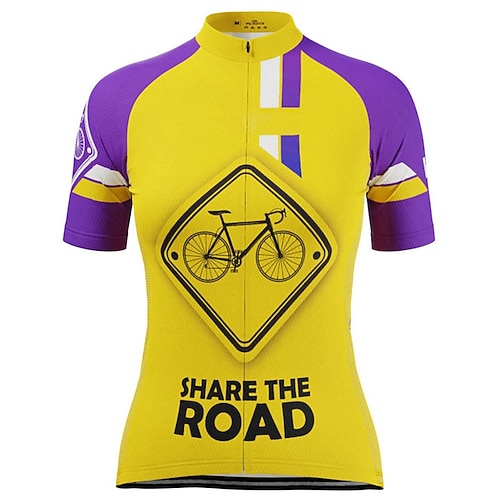 

21Grams Women's Cycling Jersey Short Sleeve Bike Top with 3 Rear Pockets Mountain Bike MTB Road Bike Cycling Breathable Quick Dry Moisture Wicking Reflective Strips Yellow Graphic Polyester Spandex