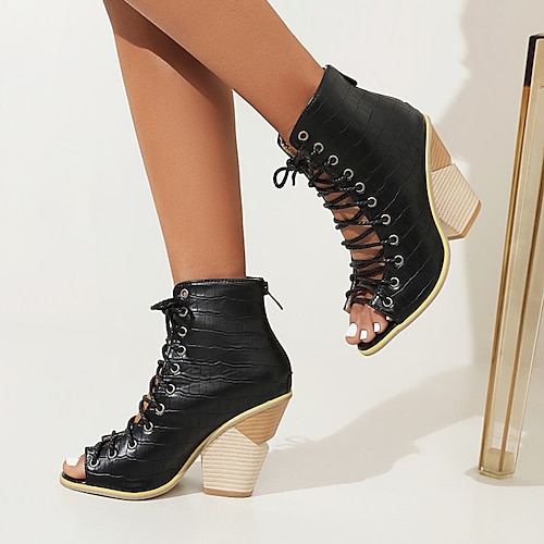 

Women's Boots Office Club Lace Up Sandals Strappy Sandals Sandals Boots Summer Boots Lace Up Boots Booties Ankle Boots Summer Lace-up Wedge Heel Open Toe Casual Walking Shoes PU Leather Lace-up Solid