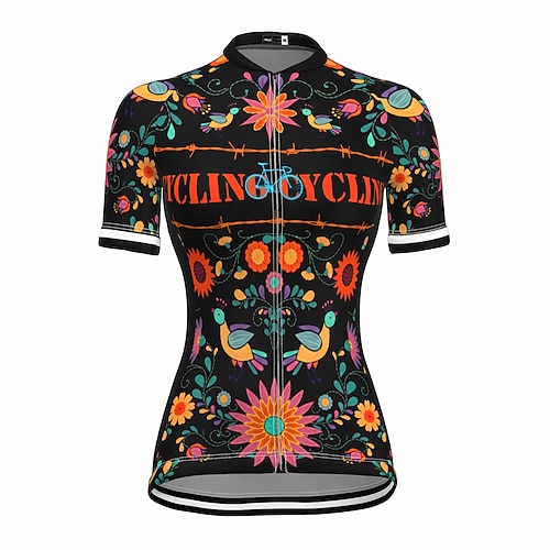 

21Grams Women's Cycling Jersey Short Sleeve Bike Top with 3 Rear Pockets Mountain Bike MTB Road Bike Cycling Breathable Quick Dry Moisture Wicking Reflective Strips Black Green Yellow Floral Botanical