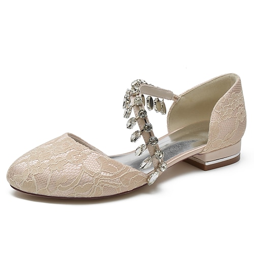 

Women's Wedding Shoes Dress Shoes Wedding Party Wedding Flats Summer Rhinestone Flat Heel Round Toe Luxurious Elegant Sweet Lace Elastic Band Floral Embroidered Black White Ivory