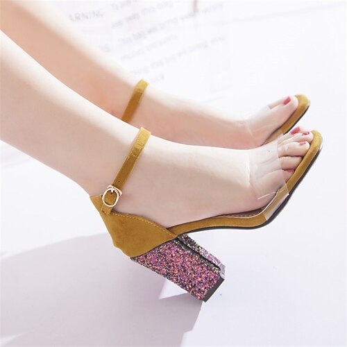 

Women's Sandals Clear Shoes Ankle Strap Sandals Daily Summer Chunky Heel Ankle Strap Heel Open Toe Minimalism PU Leather Ankle Strap Solid Colored Black Yellow Rosy Pink