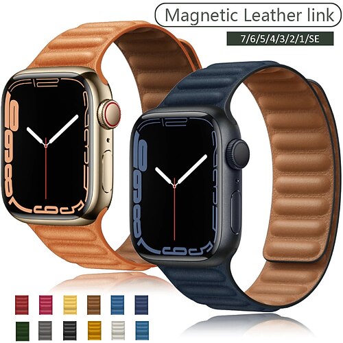 

1 pcs Smart Watch Band for Apple iWatch Series 8 7 6 5 4 3 2 1 SE Genuine Leather Smartwatch Strap Adjustable Magnetic Leather Loop Business Band Replacement Wristband