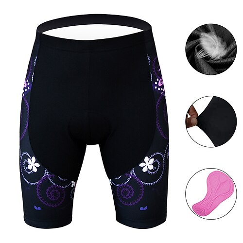 

21Grams Women's Bike Shorts Cycling Padded Shorts Bike Padded Shorts / Chamois Mountain Bike MTB Road Bike Cycling Sports Floral Botanical 3D Pad Cycling Breathable Quick Dry Black Polyester Spandex
