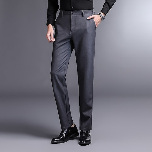 

Men's Dress Pants Full Length Micro-elastic Regular Fit Solid Colored Blue Gray Black 2022 / Cotton Blend