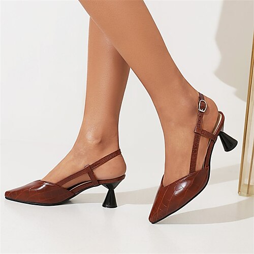 

Women's Heels Daily Summer Stiletto Heel Pointed Toe Minimalism PU Leather Ankle Strap Solid Colored Leopard Black Red