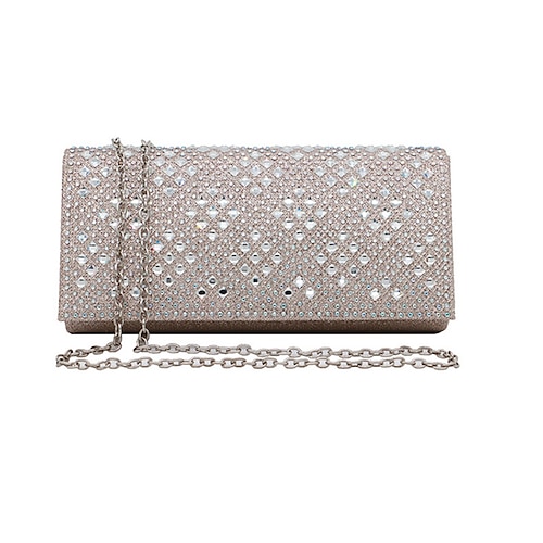 

Women's Evening Bag Polyester Crystals Chain Party / Evening Holiday Black Champagne Silver Gold