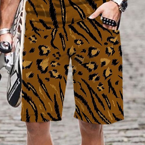 

Men's Casual Fashion Shorts Beach Shorts 3D Print Elastic Drawstring Design Short Pants Daily Holiday Micro-elastic Graphic Leopard Comfort Soft Mid Waist Green Black Khaki Orange Brown M L XL XXL 3XL