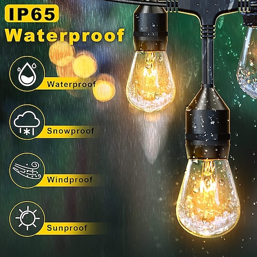 

S14 Global Outdoor String Lights Commercial Grade Weatherproof Strand Edison Vintage Bulbs 10m10pcs/15m15pcs Hanging Sockets UL Listed Heavy-Duty Decorative Cafe Patio Lights for Bistro Garden