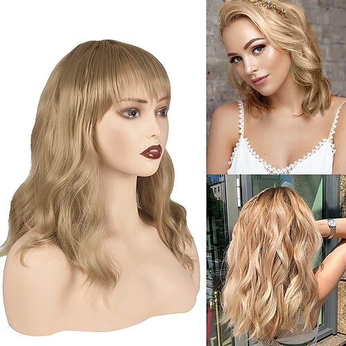 

Blonde Wigs with Bangs Blonde Wig With Bangs Short Bob Bob Wig 14 Inch Shoulder Length Synthetic Curly Hair Wig Natural Heat Resistant Fiber Wig for Female Girls Cosplay Party