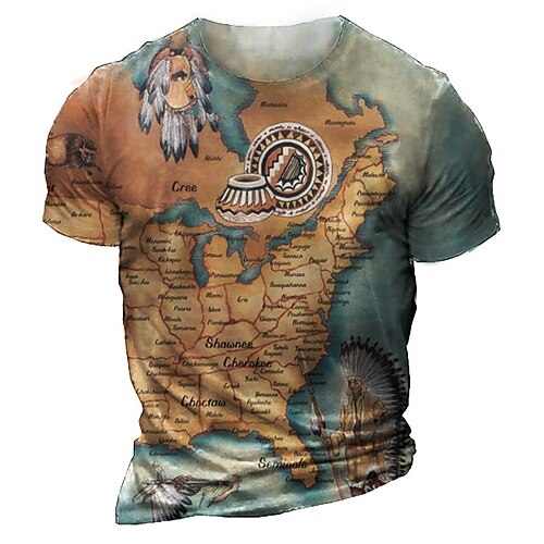 

Men's T shirt Tee Graphic Map Crew Neck Brown 3D Print Outdoor Casual Short Sleeve Print Clothing Apparel Fashion Classic Comfortable Big and Tall / Summer / Summer / Sports