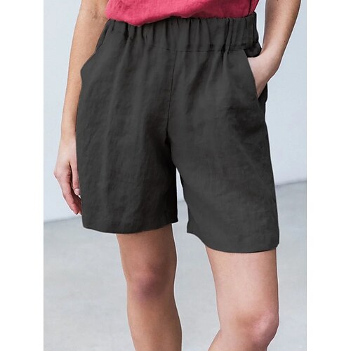 

Women's Shorts Faux Linen Blue Army Green Gray Mid Waist Casual / Sporty Athleisure Casual Weekend Side Pockets Short Comfort Plain S M L XL XXL