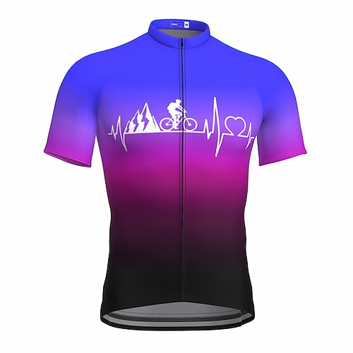 

21Grams Men's Cycling Jersey Short Sleeve Bike Top with 3 Rear Pockets Mountain Bike MTB Road Bike Cycling Breathable Quick Dry Moisture Wicking Reflective Strips Blue Graphic Gradient Polyester
