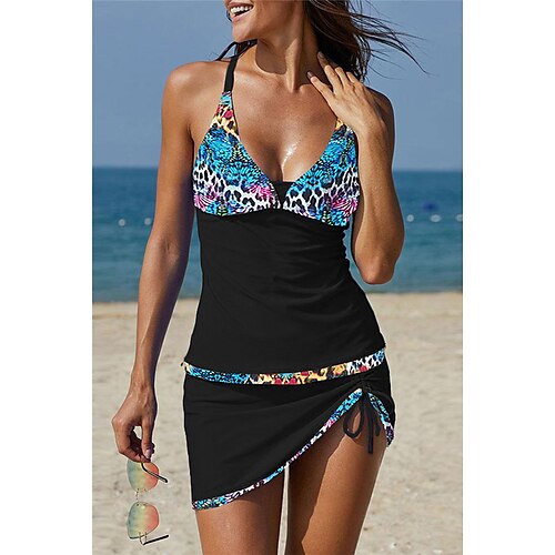 

Maillots de Bain Tankini 2 pièces Maillot de bain Femme Dos ouvert Imprimé pour les grosses poitrines Léopard Grande Taille Camisole A Bretelles Maillots de bain nouveau Vacances Mode / Moderne