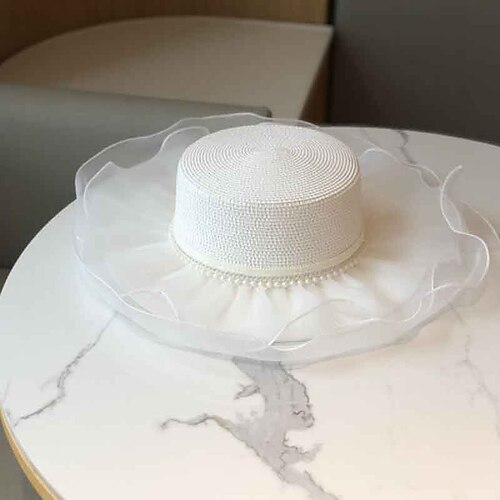 

Hats Basketwork Pearl Straw Hat Wedding Fashion With Pearls Headpiece Headwear