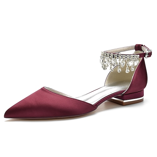 

Mujer Zapatos de boda Zapatos De Vestir Boda Fiesta Pisos de boda Verano Pedrería Tacón Plano Dedo Puntiagudo Lujoso Elegante Satén Tira de tobillo Color sólido Vino Negro Blanco