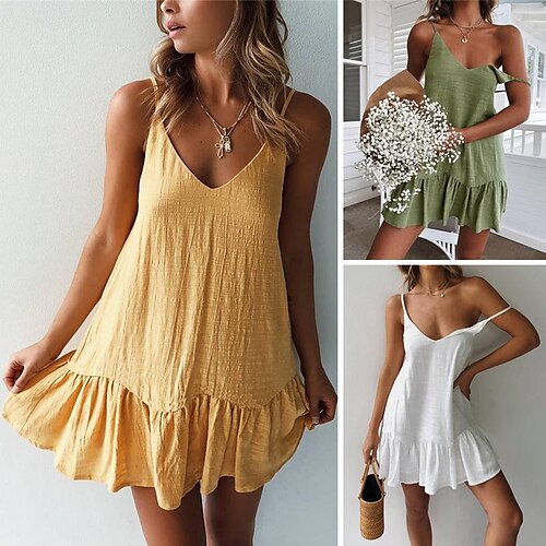 

women's v-neck backless solid color plain dress