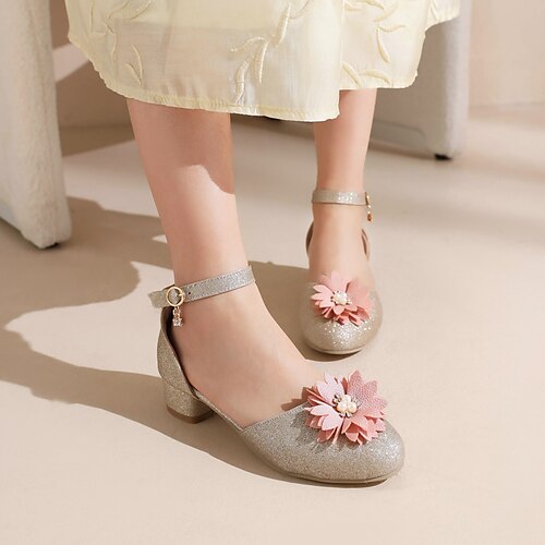 

Girls' Flats Princess Shoes School Shoes PU Princess Shoes Big Kids(7years ) Little Kids(4-7ys) Buckle Flower Black Silver Gold Fall Summer
