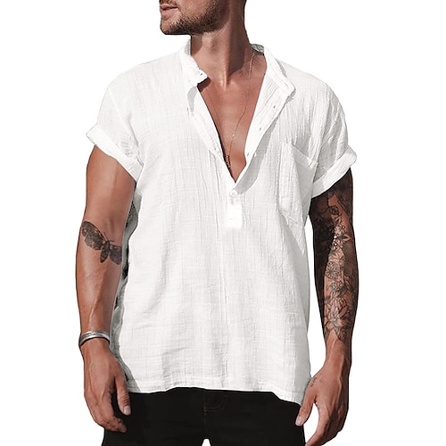 

Homme Chemise Lin Chemisette Chemise d'été Chemise décontractée Chemise de plage Noir Blanche bleu marine Manche Courte Plein Henley Eté Printemps Extérieur Plein Air Vêtement Tenue Bouton bas