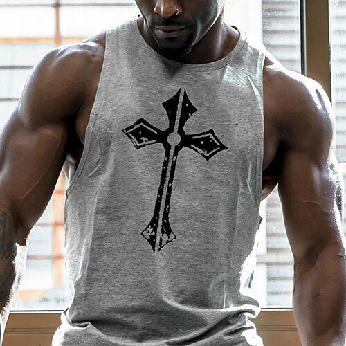 

Men's Tank Top Vest Undershirt Symbol Crew Neck Red Gray White Black Casual Gym Sleeveless Clothing Apparel Sports Big and Tall / Summer / Summer