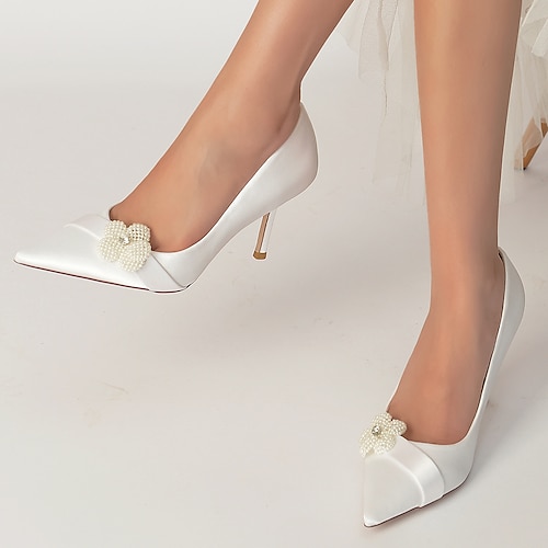 

Femme Chaussures de mariage Chaussures habillées Mariage Soirée Chaussures de mariée Eté Strass Imitation Perle Talon Aiguille Bout pointu Elégant Classique Satin Mocassins Couleur Pleine Blanche