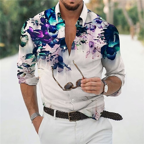 

Herren Hemd Grafik-Shirt Blumen V Ausschnitt Blau 3D-Druck Outdoor Casual Langarm 3D-Druck Bekleidung Modisch Designer Casual Komfortabel / Sport