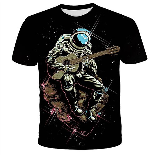 

Kids Boys T shirt Astronaut Outdoor 3D Print Short Sleeve Active 3-12 Years Spring Black