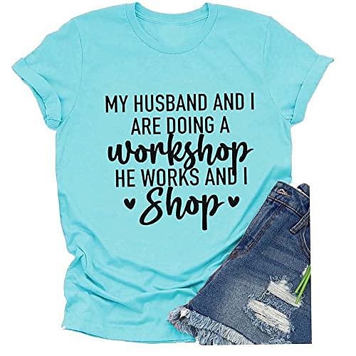 

Women's Shirts My Husband and I Funny Shirts Casual Short Sleeve Tops Wife Life Shirt Cute Wife